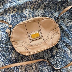 Guess Beige Crossbody Bag with Gold Plaque